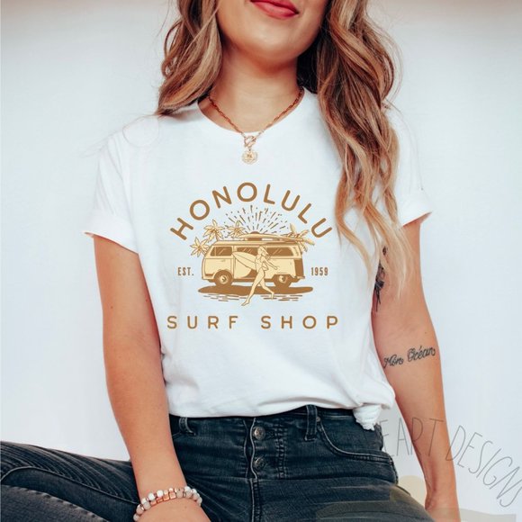 Honolulu Surf Shop Graphic T-shirt, Beach Shirt, Bikini Cover Up, Graphic Tee - Picture 2 of 5